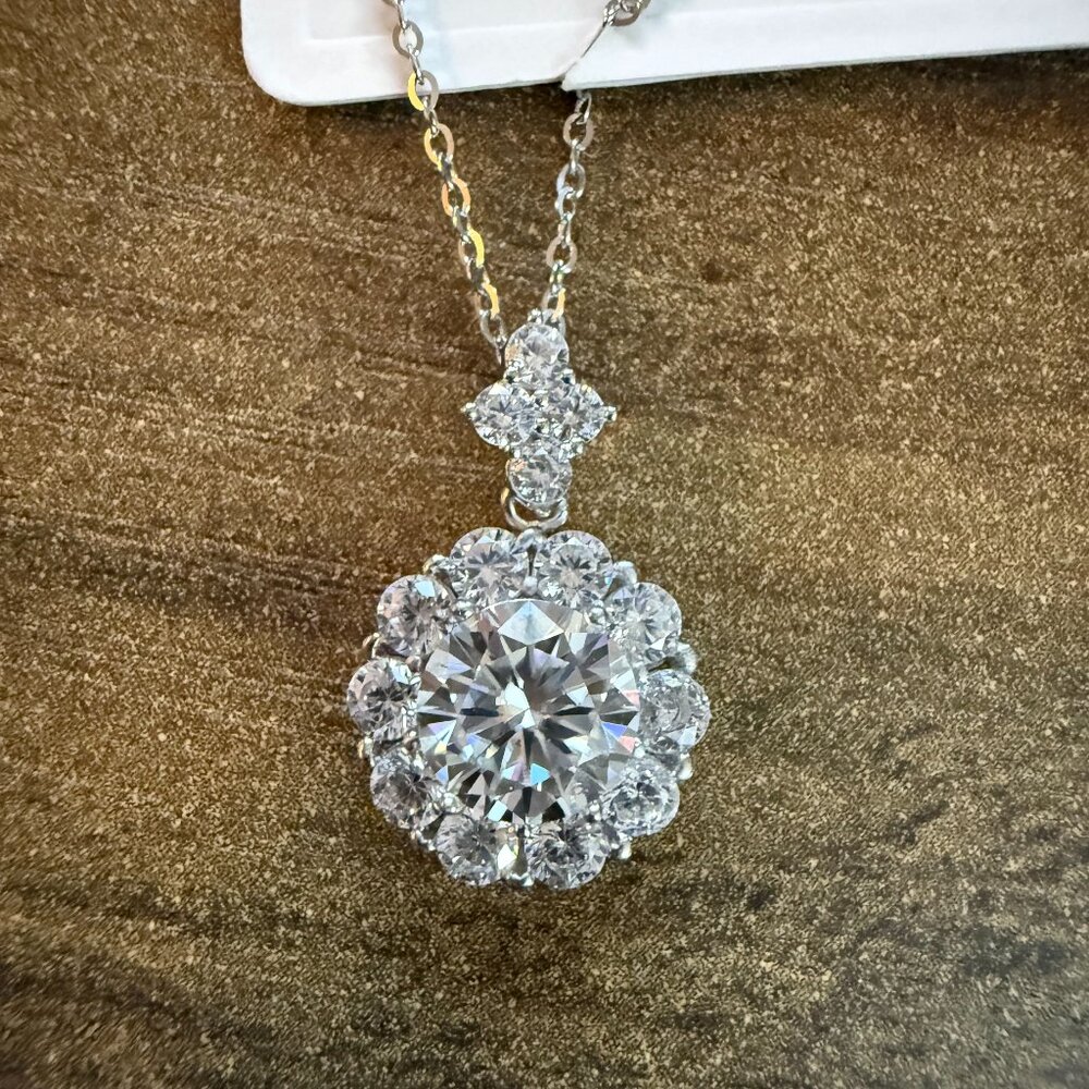 Necklace | Moissanite| 1.32 ctw | Round Pendant | Halo | 925 Sterling Silver